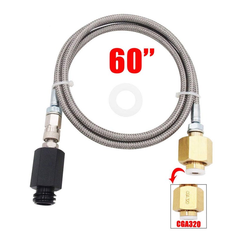 Aracoware طقم محول خرطوم خارجي لآلة الصودا CO2 من الفولاذ المقاوم للصدأ بطول 60 بوصة إلى خزان CGA320 - Image 4